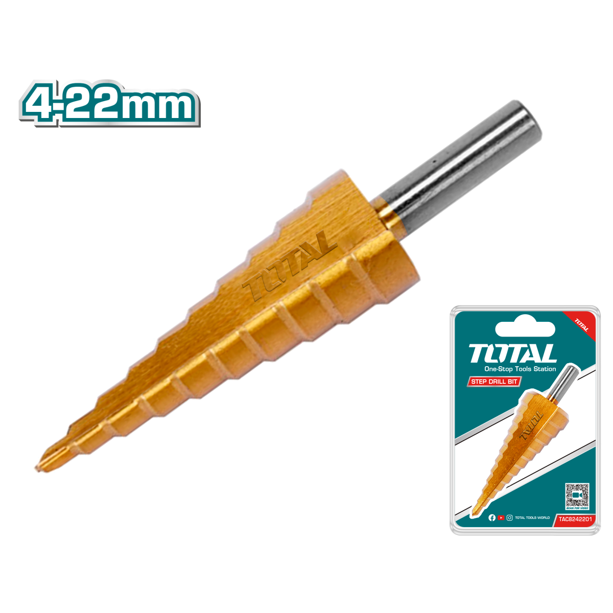 TOTAL - BURGHIU IN TREPTE 4-22 MM, HSS 4341