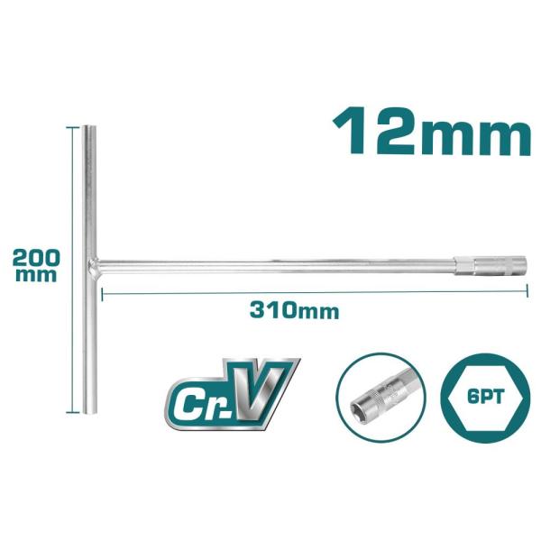 TOTAL - CHEIE TUBULARA CU MANER IN T - 12MM, 200X310MM (INDUSTRIAL)