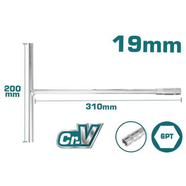 TOTAL - CHEIE TUBULARA CU MANER IN T - 19MM, 200X310MM (INDUSTRIAL)