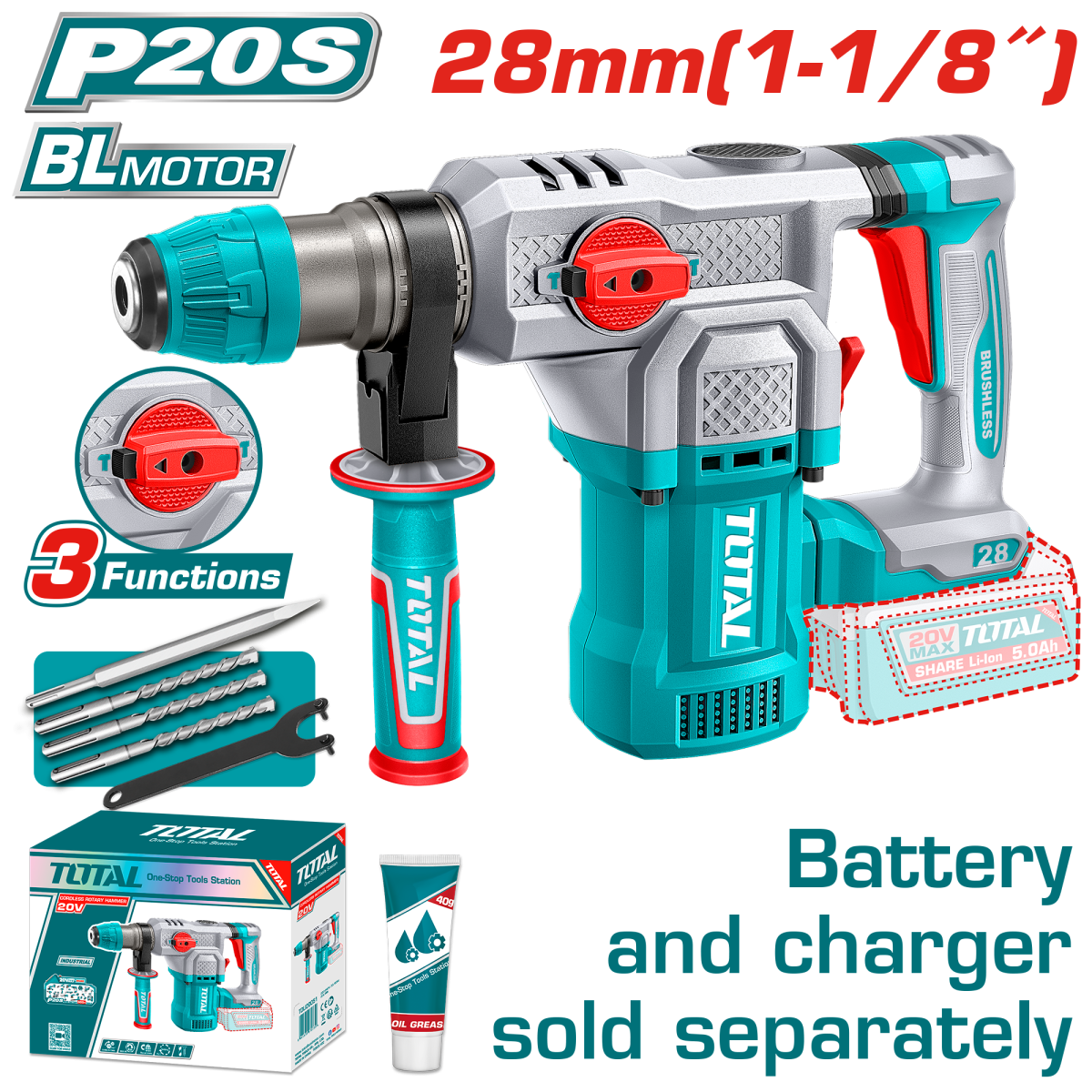 TOTAL - CIOCAN ROTOPERCUTOR - 4.5J - LI-ION - 20V (NU INCLUDE ACUMULATOR)