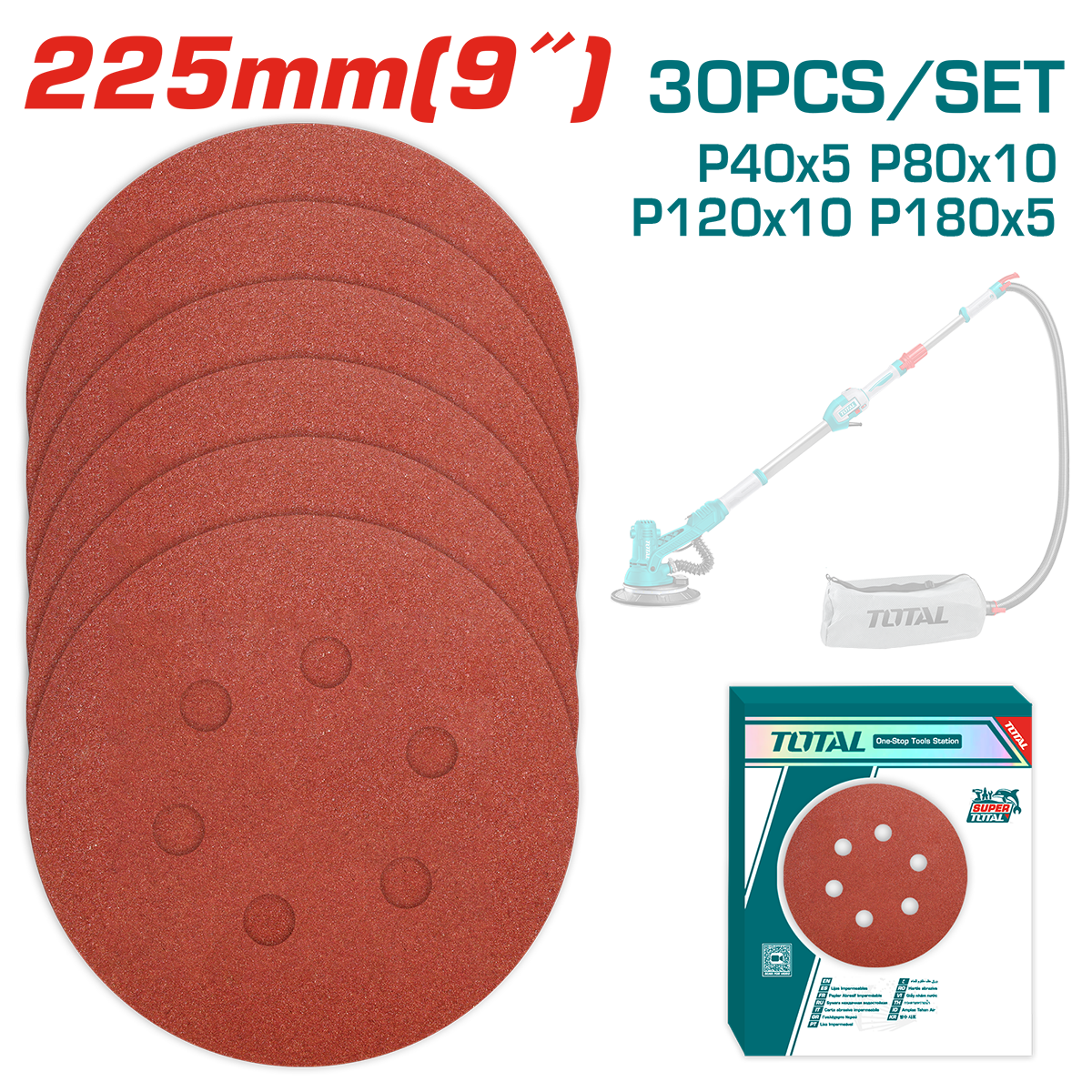 TOTAL - DISC HARTIE ABRAZIVA 225MM - P40,P80,P120,P180