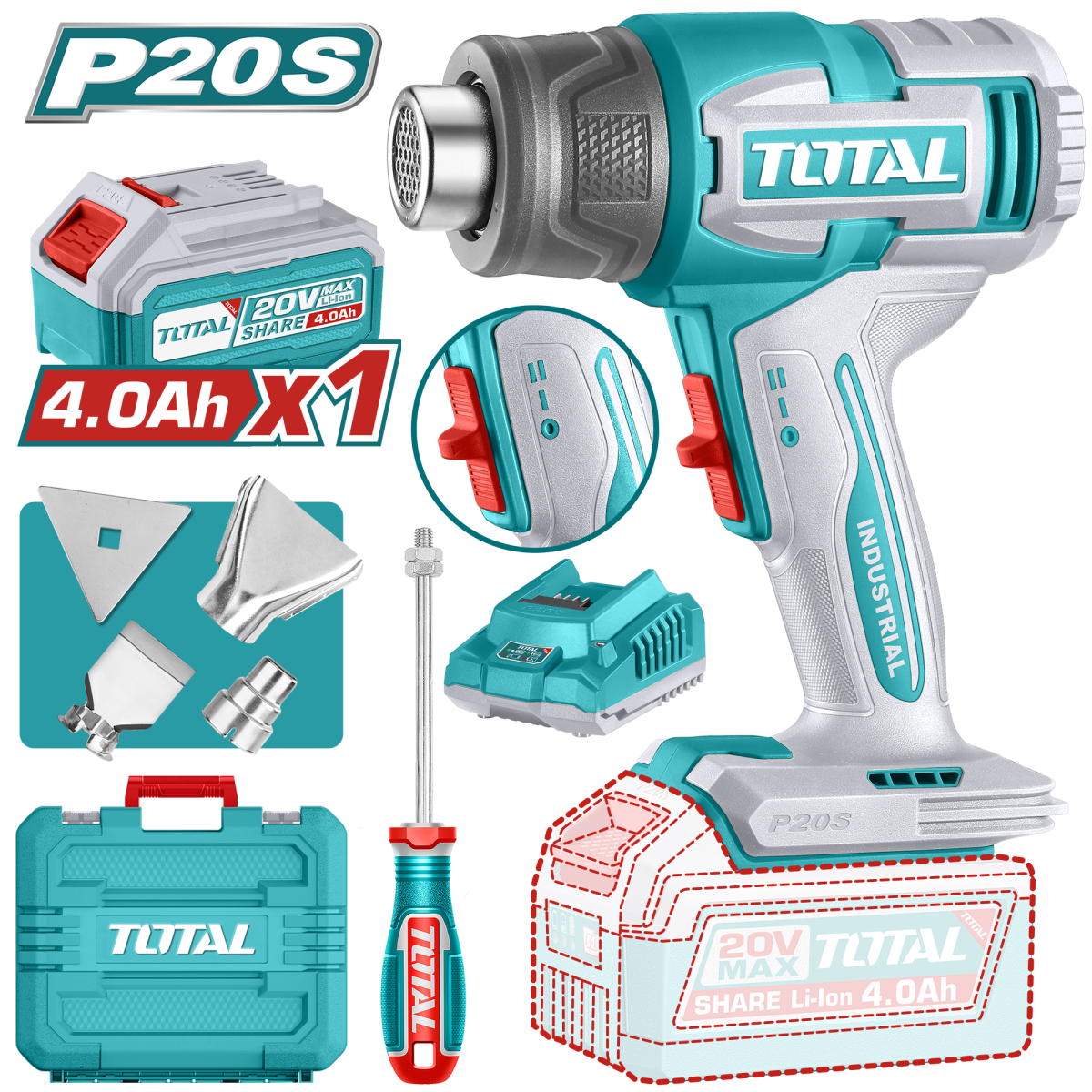 TOTAL - FEON INDUSTRIAL - 20V (INCLUDE 1 ACUMULATOR ,1 INCARCATOR)