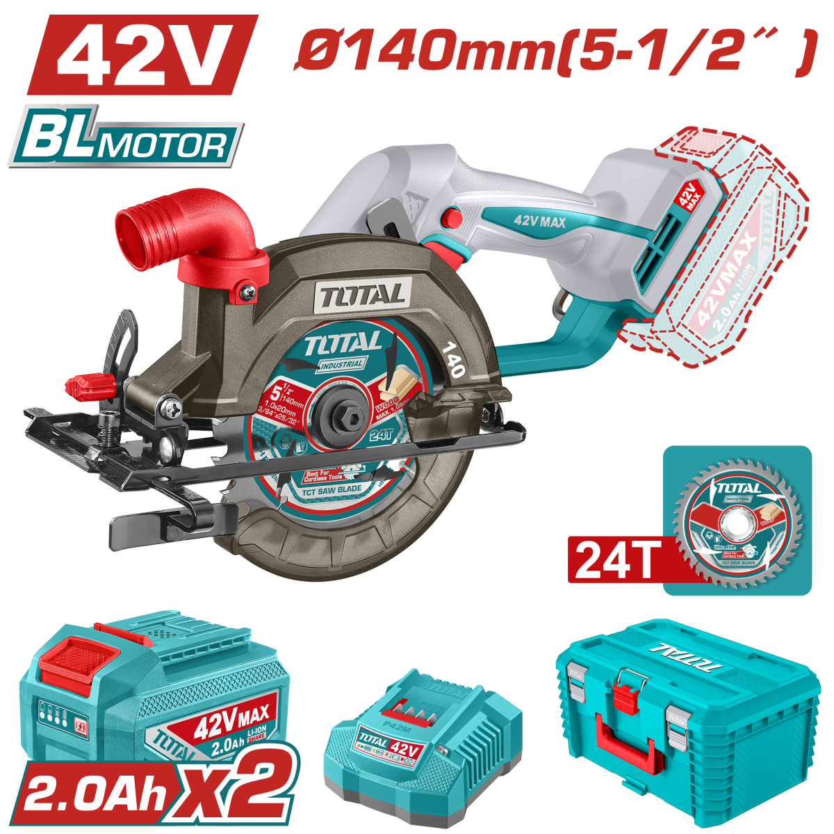 TOTAL - FIERASTRAU CIRCULAR - 140MM - 42V (INCLUDE 2 ACUMULATORI, 1 INCARCATOR)