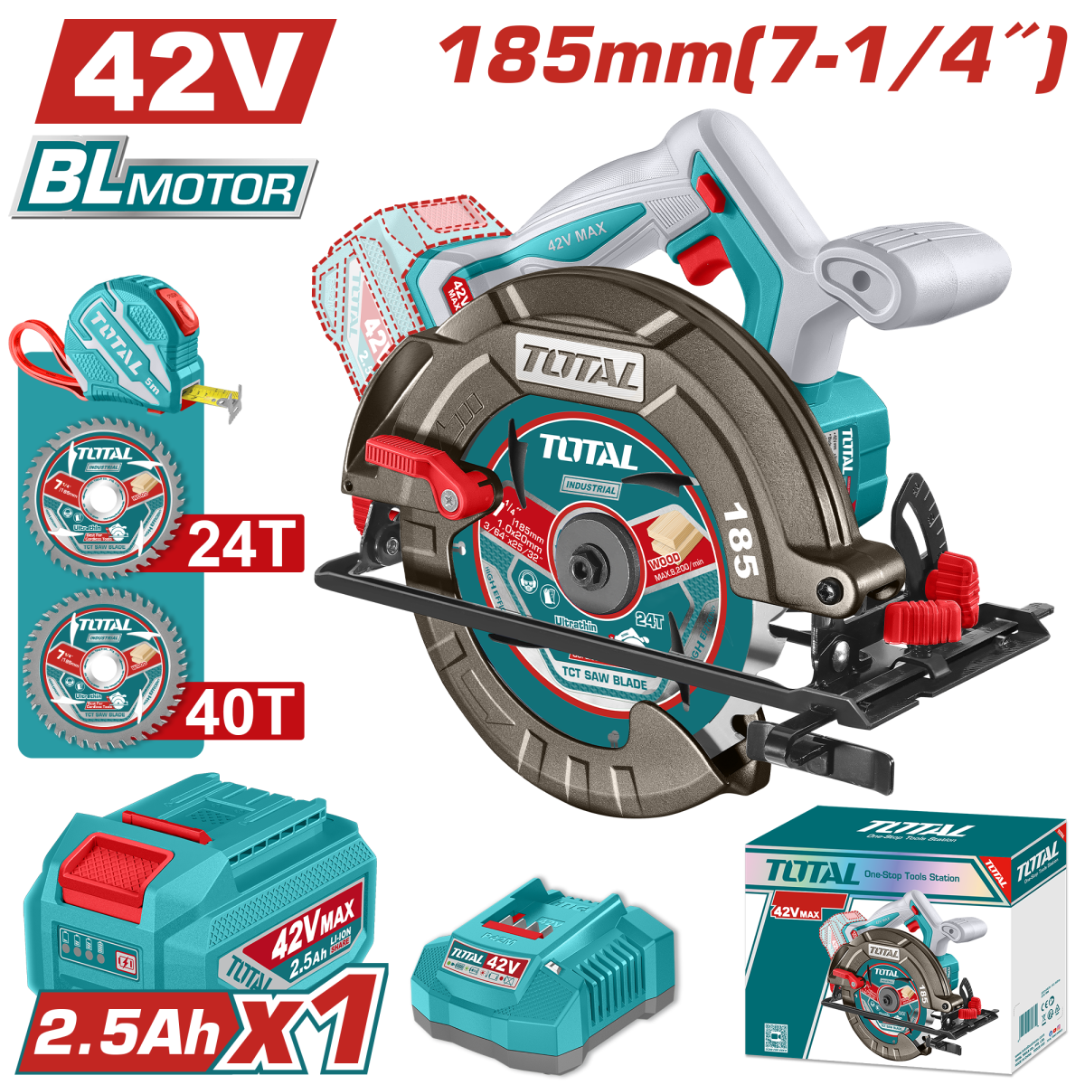 TOTAL - FIERASTRAU CIRCULAR - 185MM - 42V (INCLUDE ACUMULATOR, INCARCATOR)