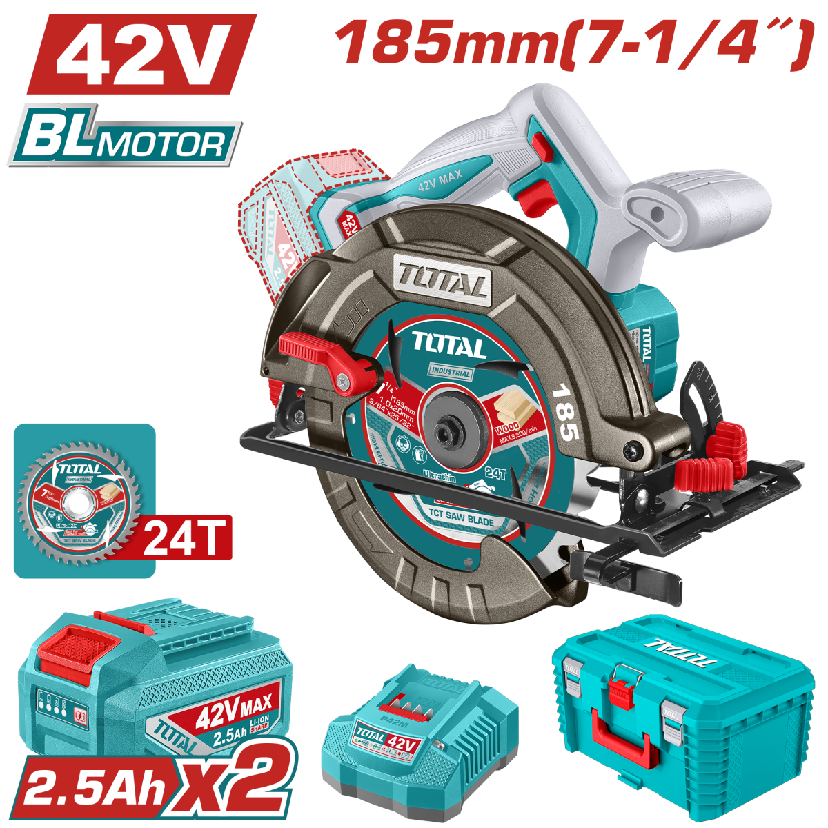 TOTAL - FIERASTRAU CIRCULAR - 185MM - 42V (INCLUDE 2 ACUMULATORI, 1 INCARCATOR)