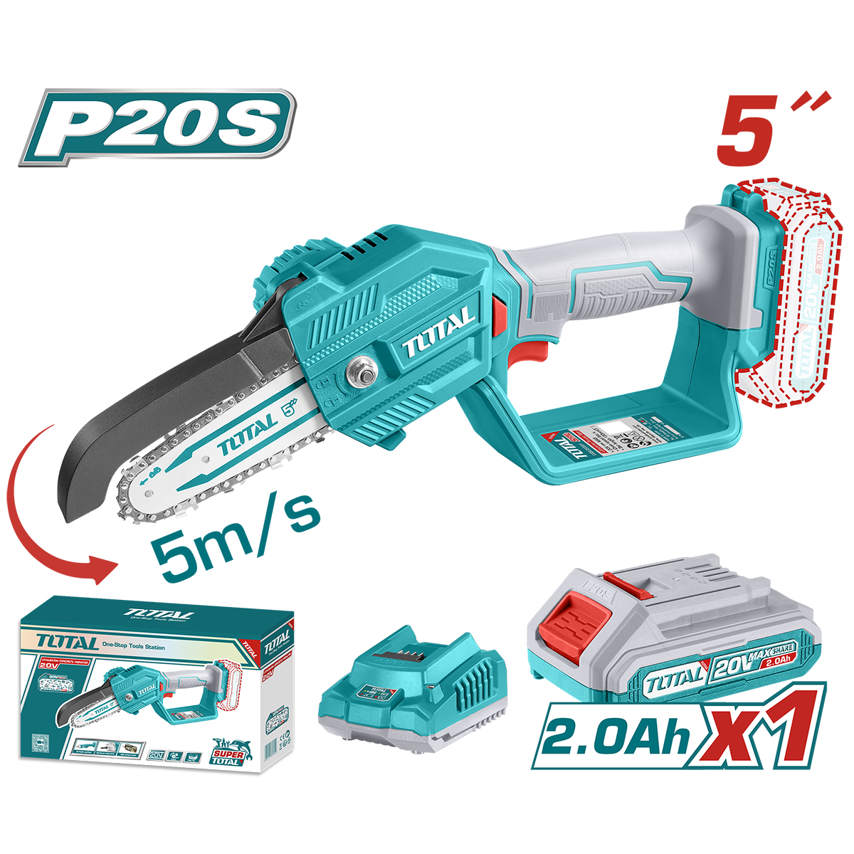 TOTAL - FIERASTRAU ELECTRIC PENTRU CRENGI - 5"(13cm) - 20V (INCLUDE ACUMULATOR SI INCARCATOR)