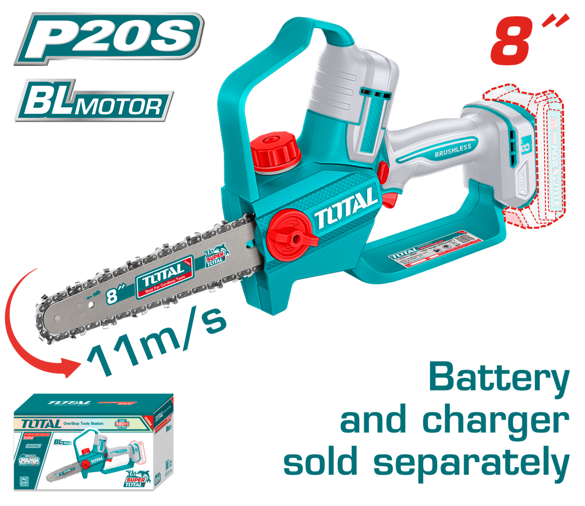 TOTAL - FIERASTRAU ELECTRIC PENTRU CRENGI - 8"(20cm) - 20V (NU INCLUDE ACUMULATOR)