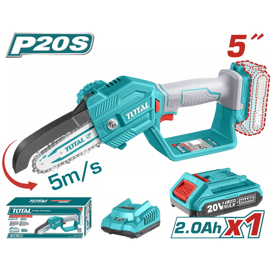 TOTAL - FIERASTRAU ELECTRIC PENTRU CRENGI - 5"(13cm) 20V (INCLUDE ACUMULATOR SI INCARCATOR)