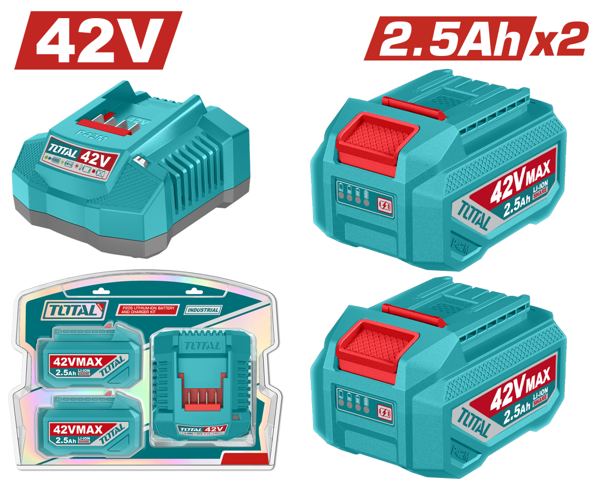 TOTAL - KIT 2 BATERII SI INCARCATOR - 42V - 2.5Ah