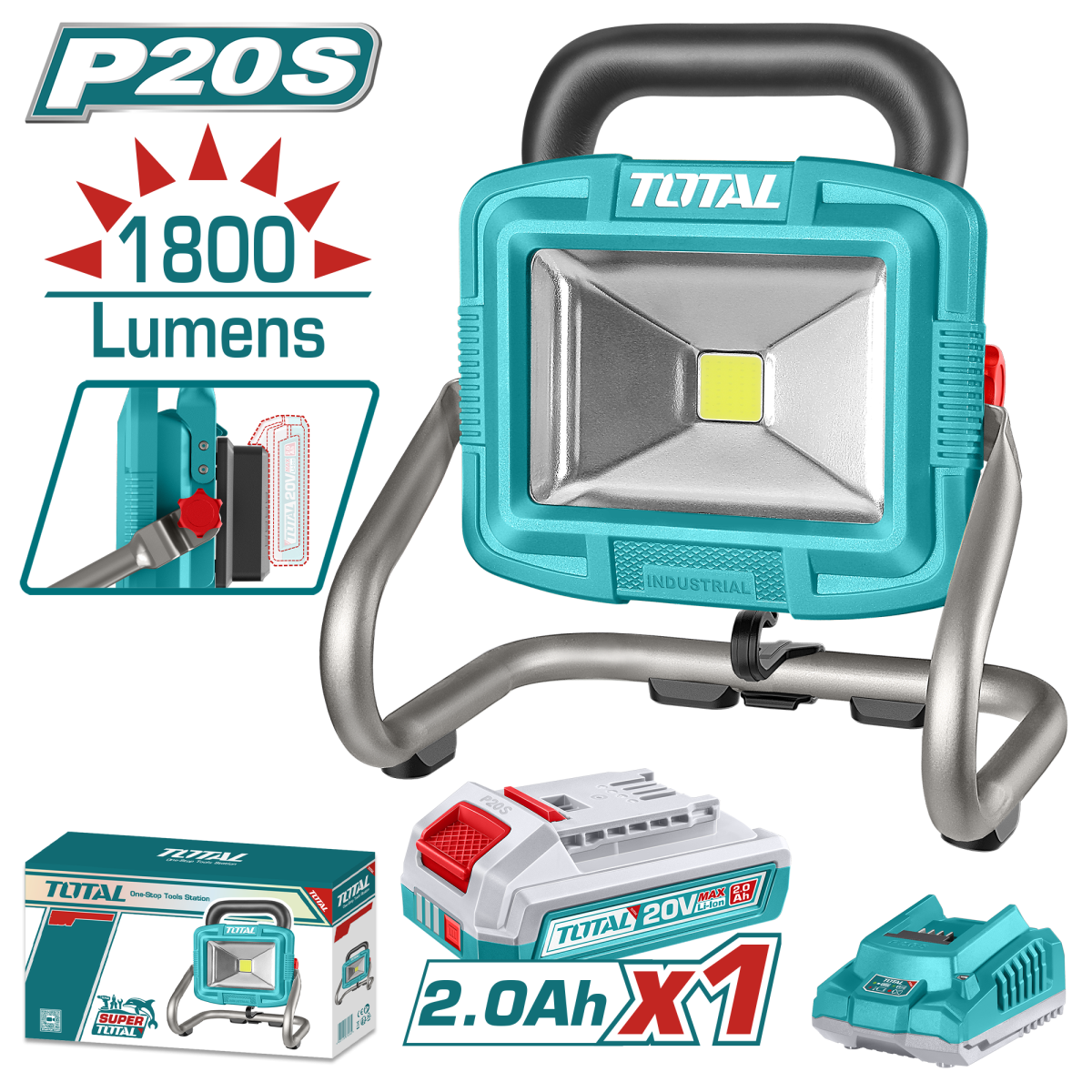 TOTAL - LAMPA DE LUCRU - 1800 LUMENI - LI-ION - 20V (INCLUDE ACUMULATOR SI INCARCATOR)