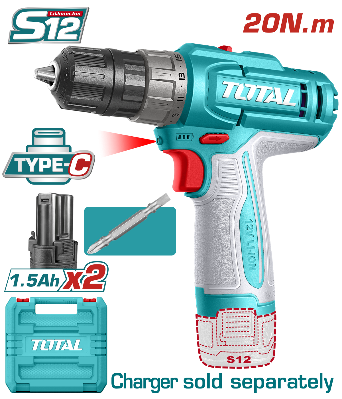TOTAL - MASINA DE GAURIT - 12V - 1.5Ah - LED LI-ION (INCLUDE 2 ACUMULATORI 1.5Ah)