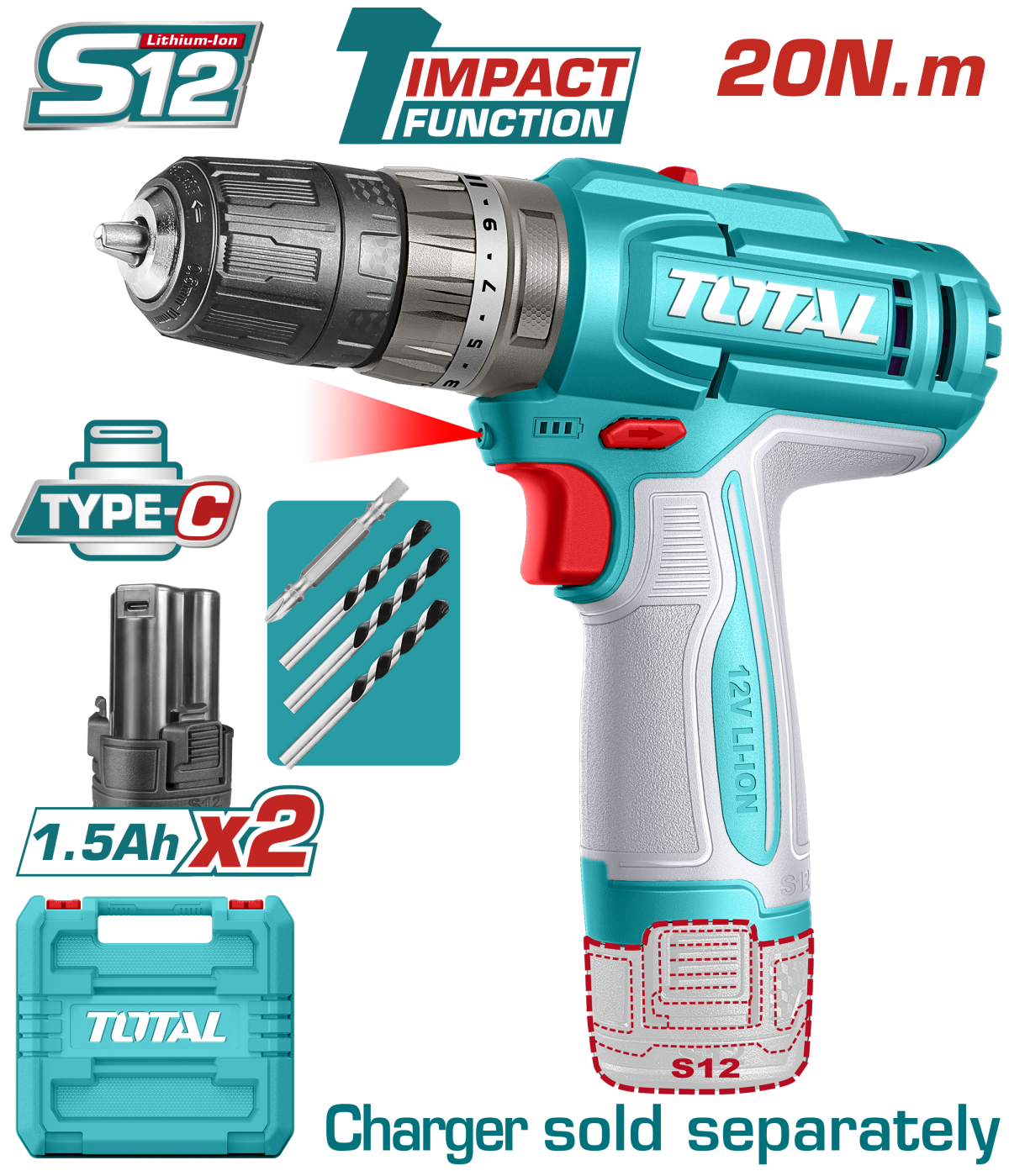 TOTAL - MASINA DE GAURIT CU PERCUTIE - 12V -1.5Ah (NU INCLUDE INCARCATOR)
