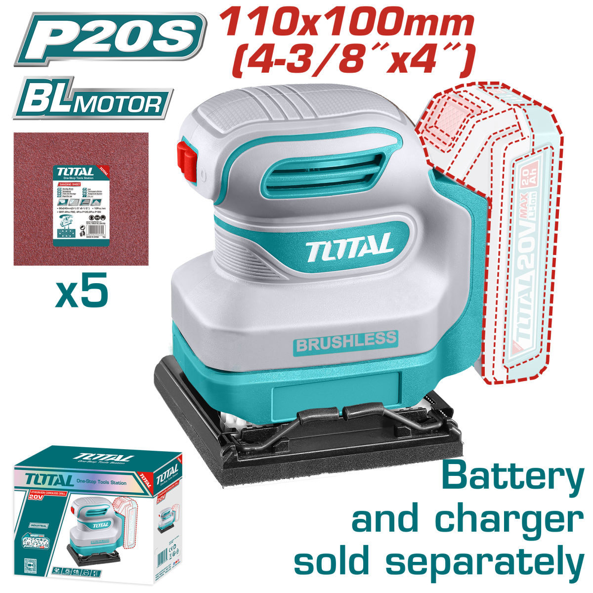 TOTAL - MASINA DE SLEFUIT TALPA PATRATA LI-ION - 20V
