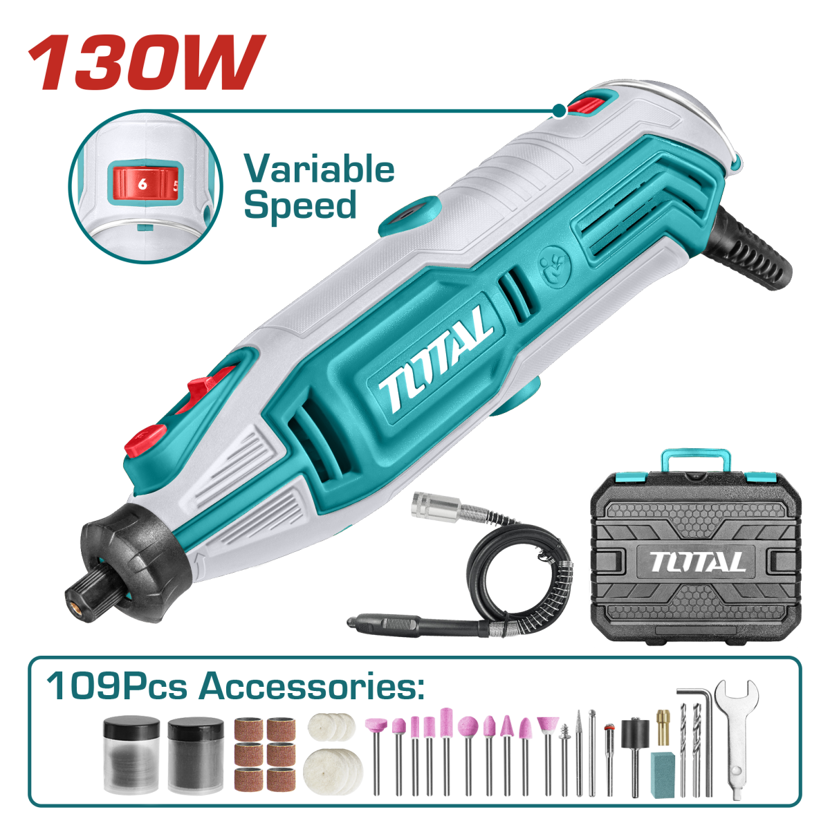TOTAL - MINI POLIZOR - 130W - 109 ACCESORII