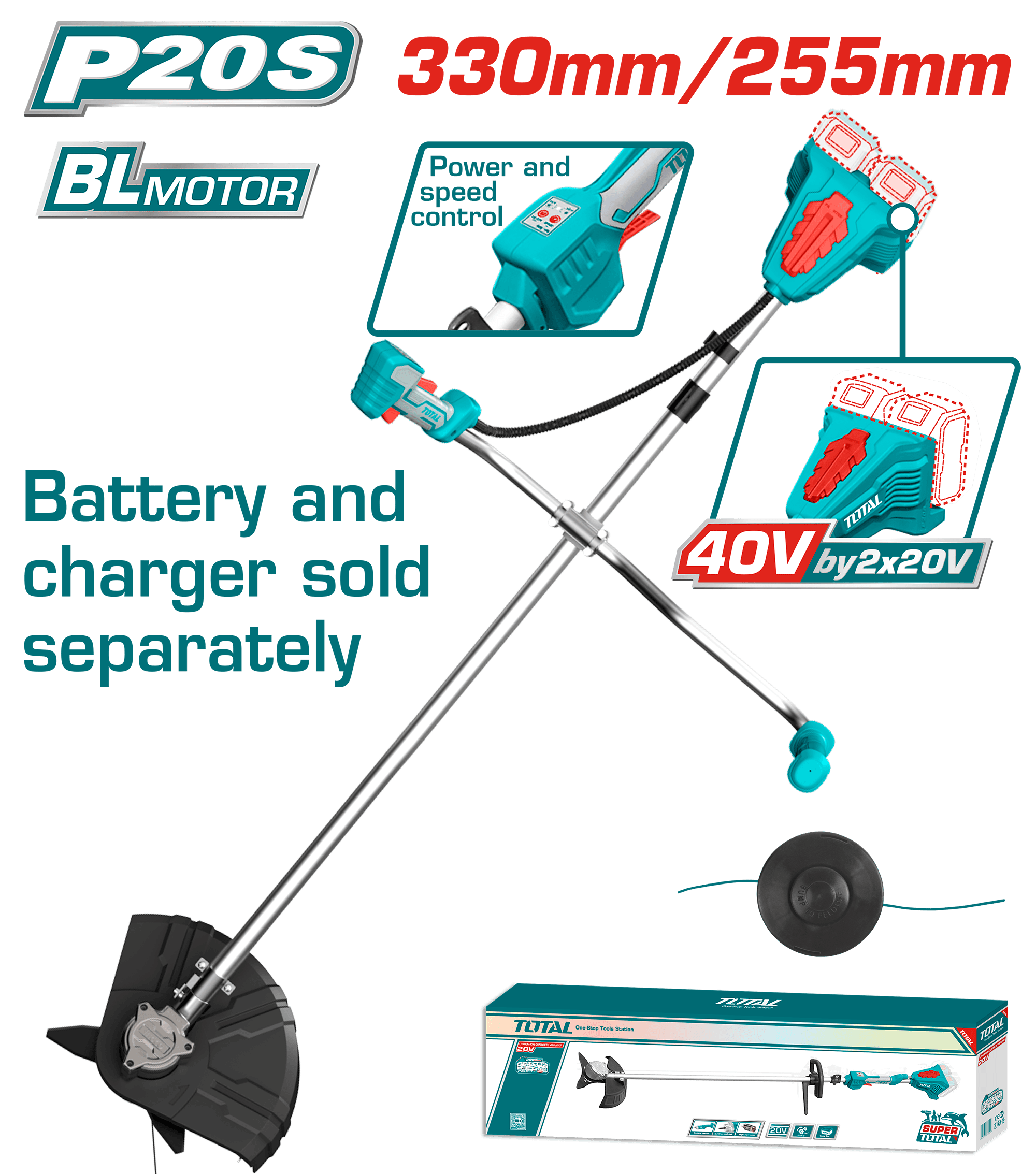 TOTAL - MOTOCOASA SI TRIMMER 40V - LI-ION (NU INCLUDE ACUMULATOR SI INCARCATOR)