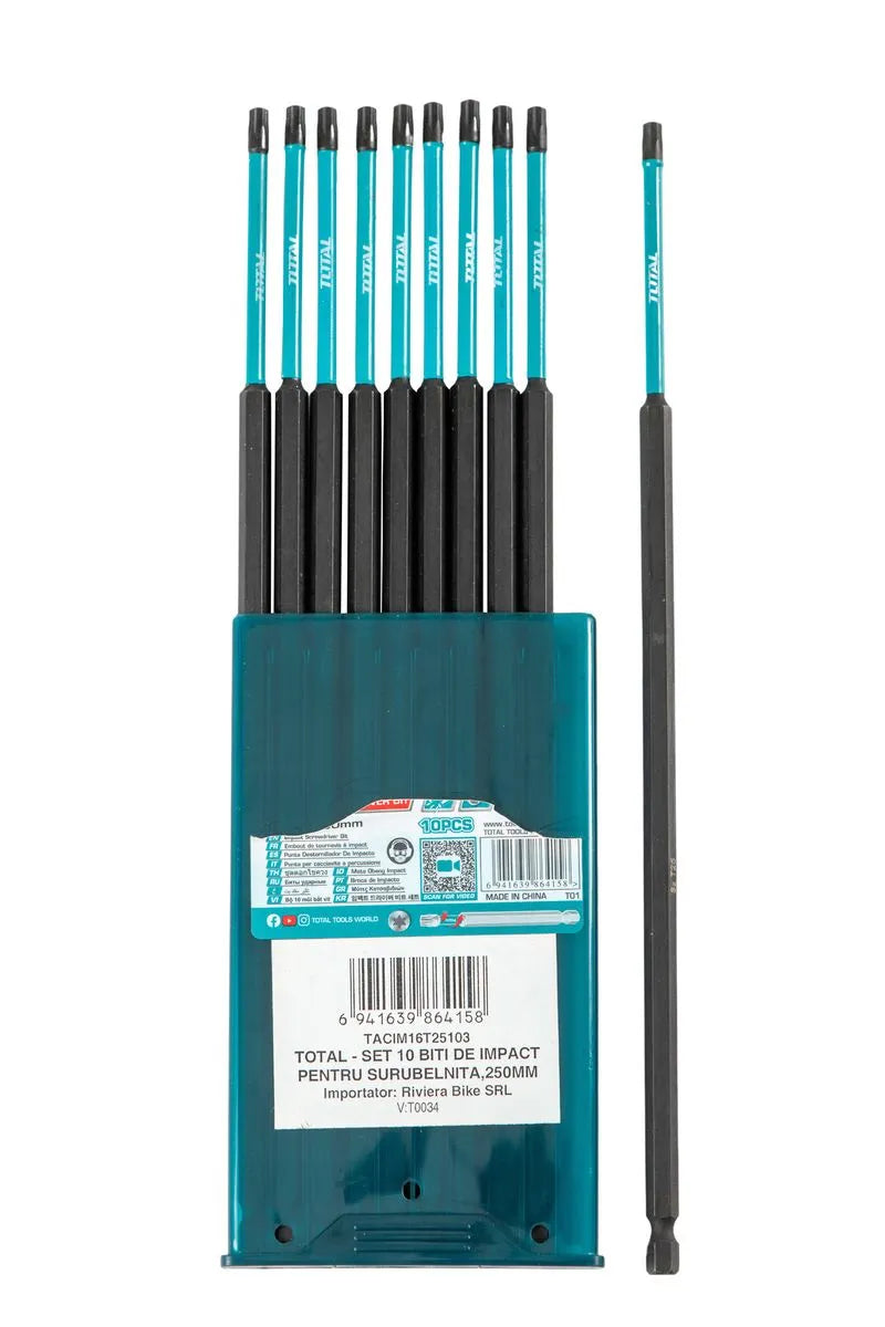 TOTAL - SET 10 BITI T25 DE IMPACT PENTRU SURUBELNITA,250MM