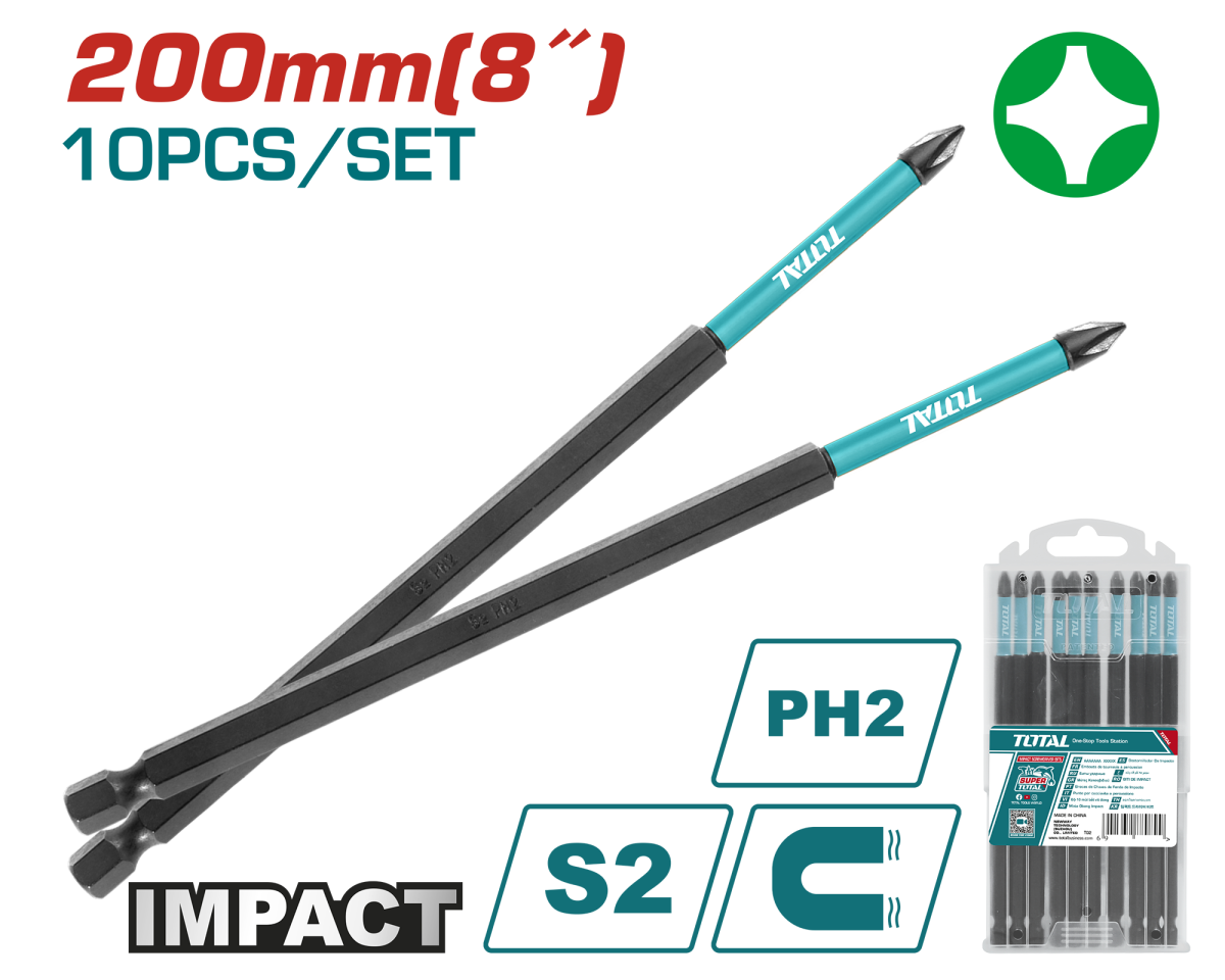 TOTAL - SET 10 BITI DE IMPACT PH2X200MM