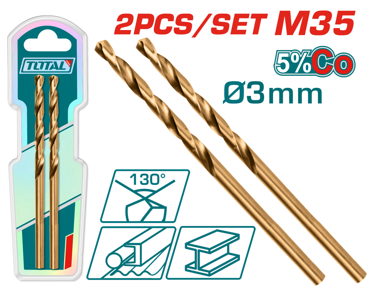 TOTAL - SET 2 BURGHIE PENTRU METAL M35 HSS - 3MM (INDUSTRIAL)