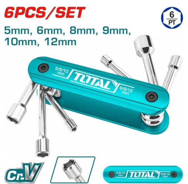 TOTAL - SET 6 BUC CHEI TUBULARE CU MANER, 5mm, 6mm, 8mm, 9mm, 10mm, 12mm