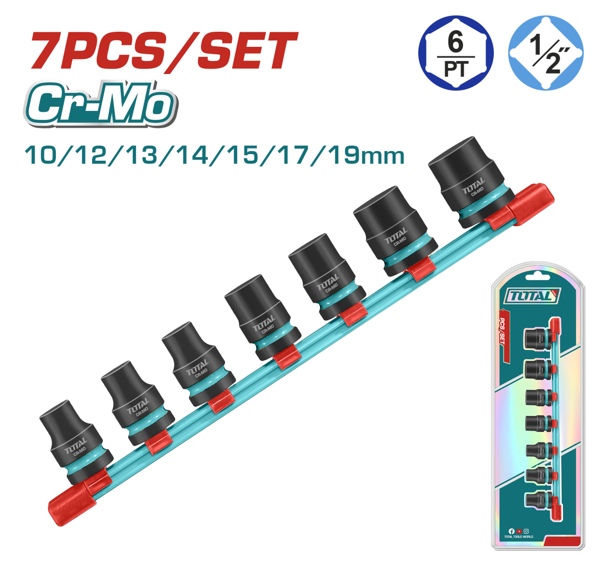 TOTAL - SET 7 PIESE TUBULARE DE IMPACT ADANCI - 1/2"