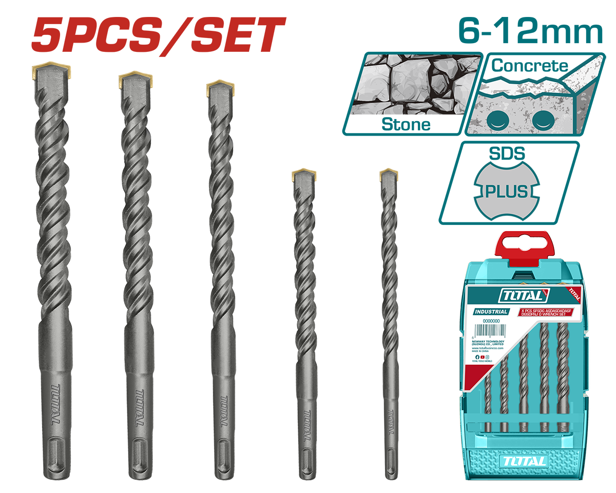 TOTAL - SET BURGHIE ROTOPERCUTOR SDS PLUS: 5 BUC (INDUSTRIAL)