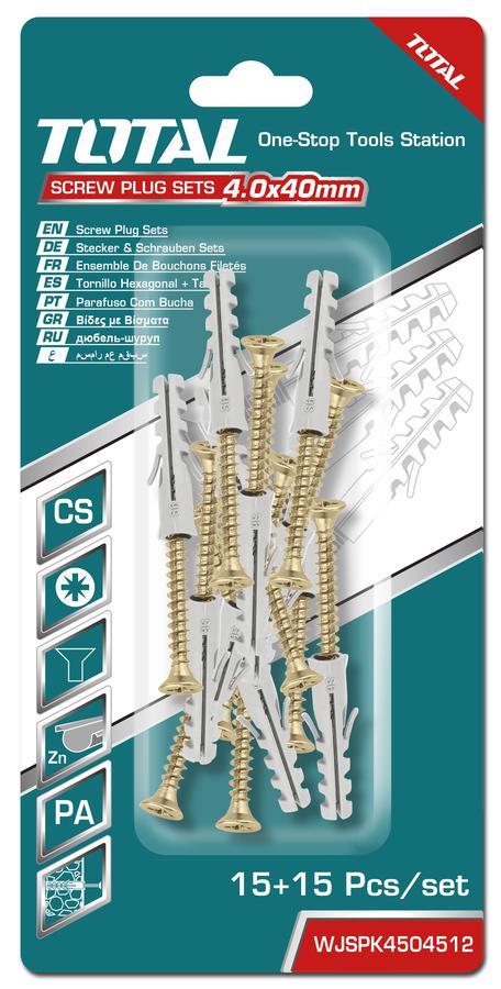 TOTAL - SET DIBLURI CU SURUBURI - ST4.0X40MM - DIBLU-6X30MM - 15 BUC