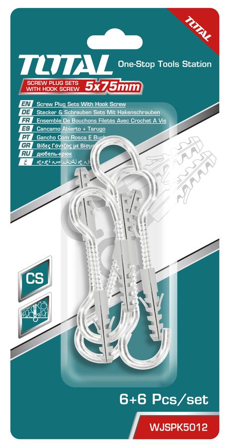TOTAL - SET DIBLURI CU SURUBURI TIP CARLIG  5.0X75MM - DIBLU-8X40MM - 6BUC