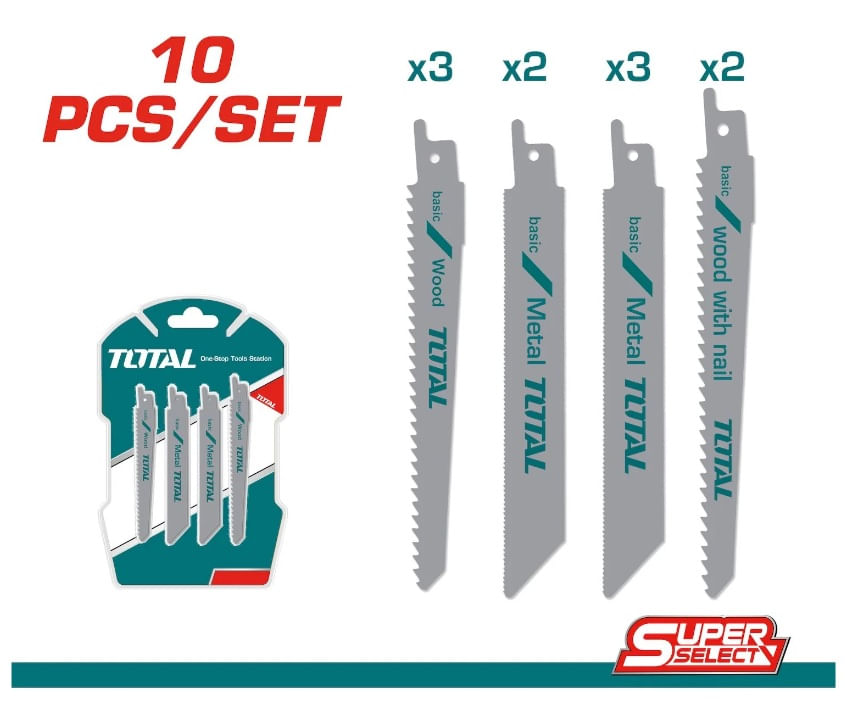 TOTAL - SET LAME FIERASTRAU SABIE PENTRU LEMN SI METAL 150MM,  200MM - 10 BUC
