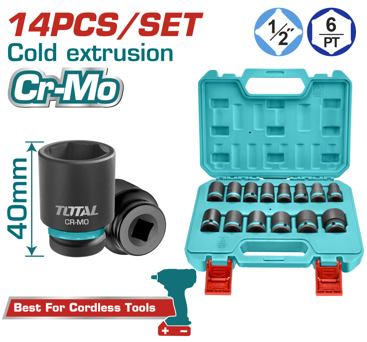 TOTAL - SET TUBULARE DE IMPACT 14 PIESE, 1/2"