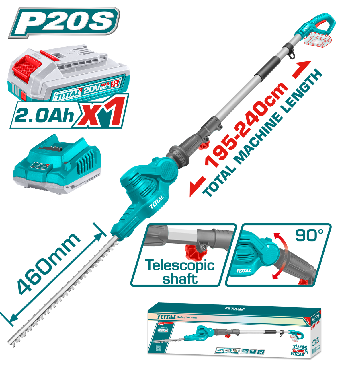 TOTAL - TRIMMER PENTRU GARD VIU - 20V (INCLUDE ACUMULATOR SI INCARCATOR)