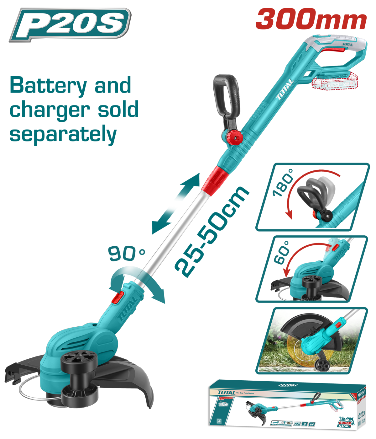 TOTAL - TRIMMER PENTRU GAZON - 20V (NU INCLUDE ACUMULATOR)