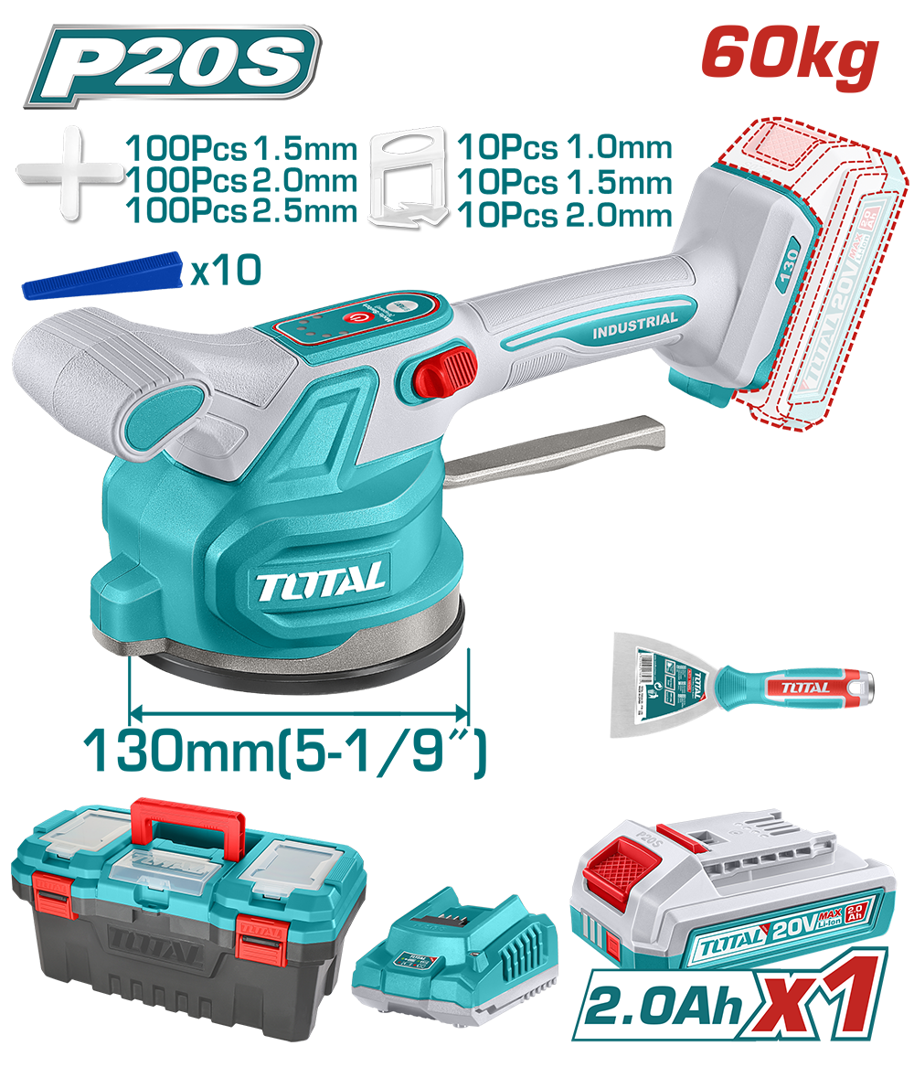 TOTAL - VIBRATOR CU VENTUZA PENTRU PLACI CERAMICE 20V (INCLUDE ACUMULATOR SI INCARCATOR)