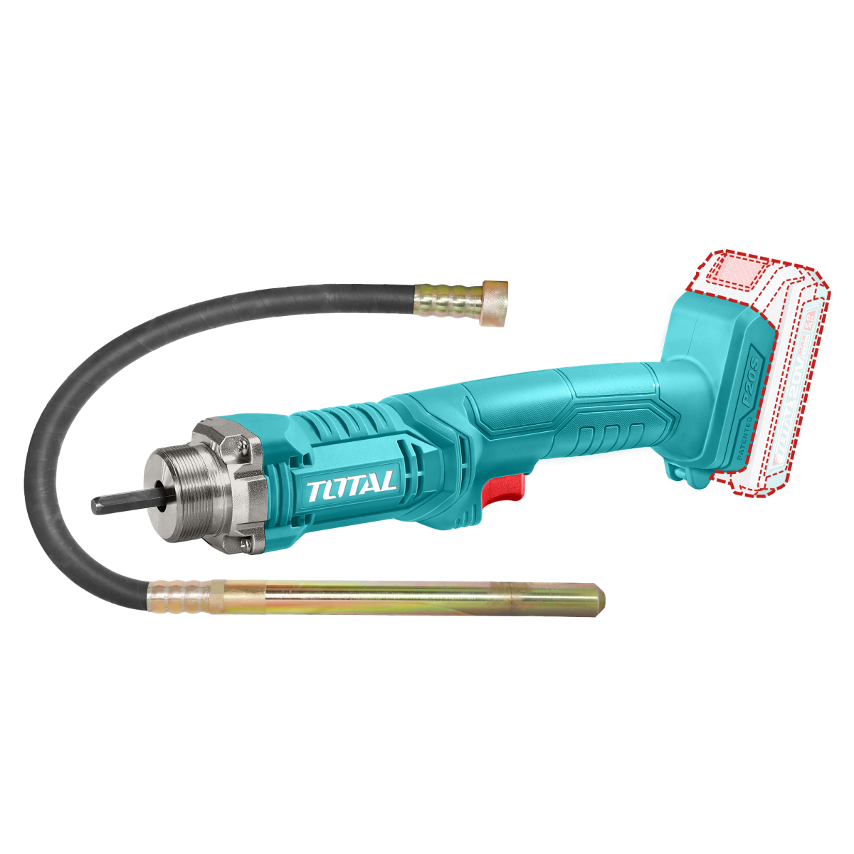 TOTAL - VIBRATOR DE BETON - 20V - 2.0Ah (NU INCLUDE ACUMULATOR SI INCARCATOR)