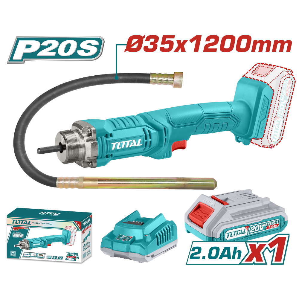 TOTAL - VIBRATOR DE BETON - 20V - 2.0Ah (INCLUDE ACUMULATOR SI INCARCATOR)