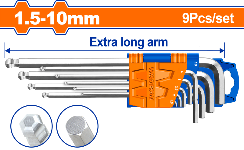 WADFOW - SET 9 CHEI IMBUS HEXAGONALE - CAP BILA - 1.5-10MM, CR-V - EXTRA LUNG