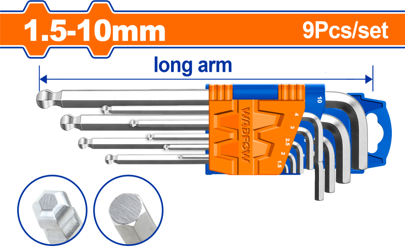 WADFOW - SET 9 CHEI IMBUS HEXAGONALE - CAP BILA - 1.5-10MM, CR-V