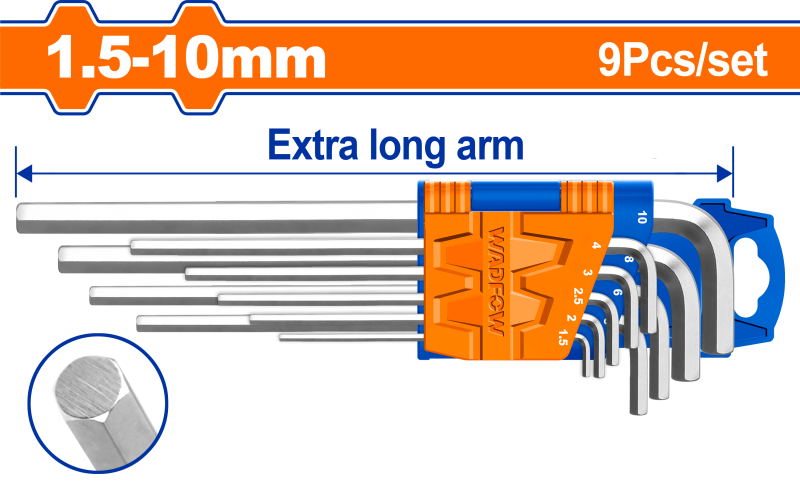 WADFOW - SET 9 CHEI IMBUS HEXAGONALE: 1.5-10MM, CR-V - EXTRA LUNG
