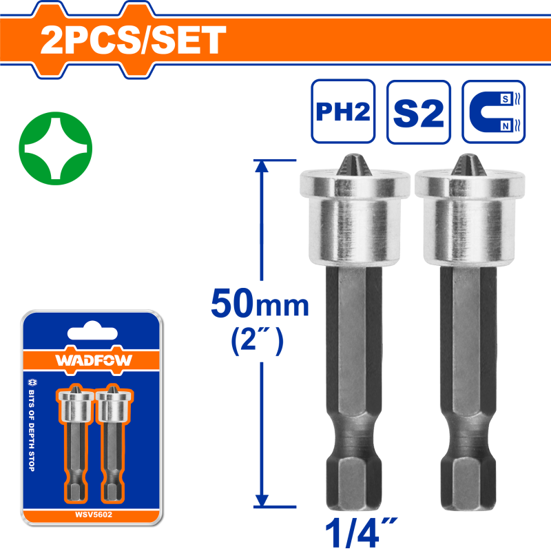 WADFOW - SET BITI CU OPRITOR PH2 50MM - 2 BUC