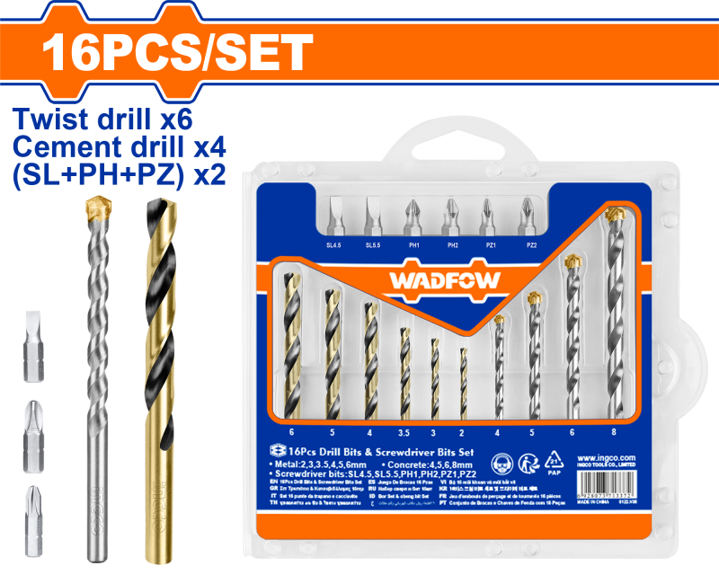 WADFOW - SET BURGHIE PENTRU METAL, BETON SI BITURI 16 BUC
