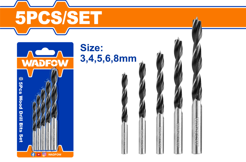 WADFOW - SET BURGHIE SPIRALA PENTRU LEMN 5BUC