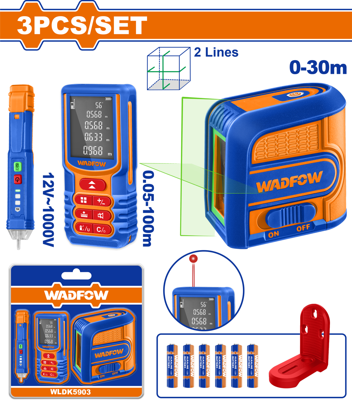 WADFOW - KIT TELEMETRU, NIVELA CU LASER SI DETECTOR VOLTAJ